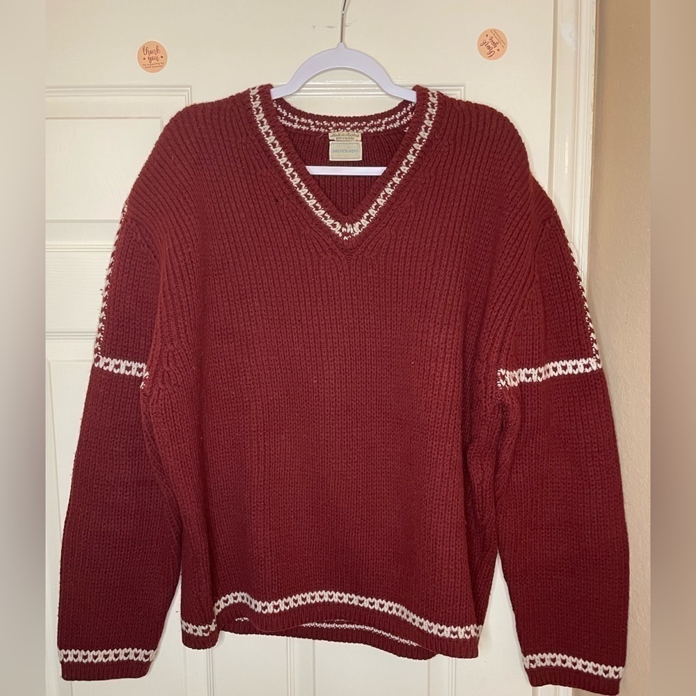 1950s Vintage Wool Ski Sweater / Saks Fifth Avenue Pure Austrian Wool V-neck XL 
